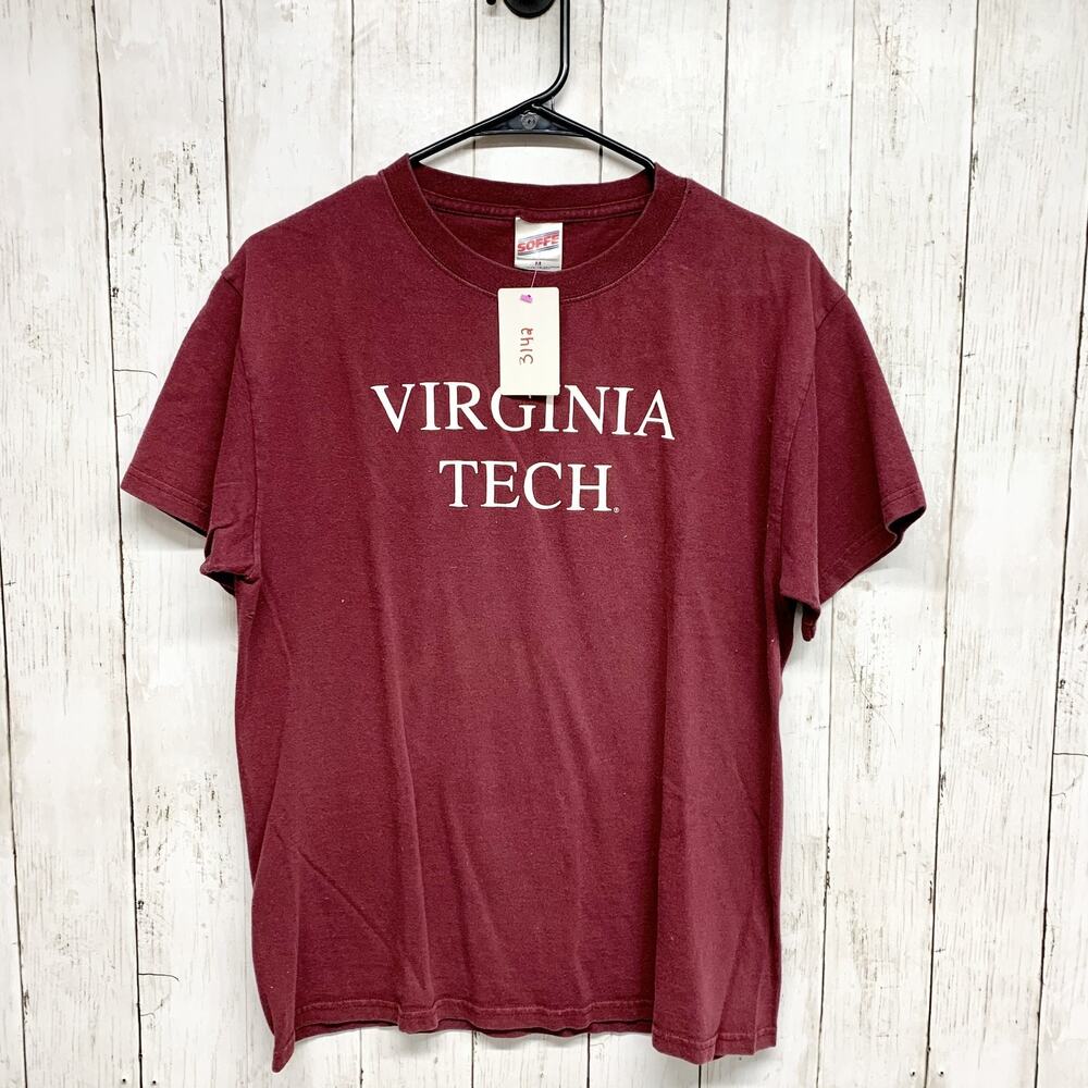 Vintage Soffee Top Unisex Medium Maroon Virginia Tech Graphic Crewneck Tee Shirt